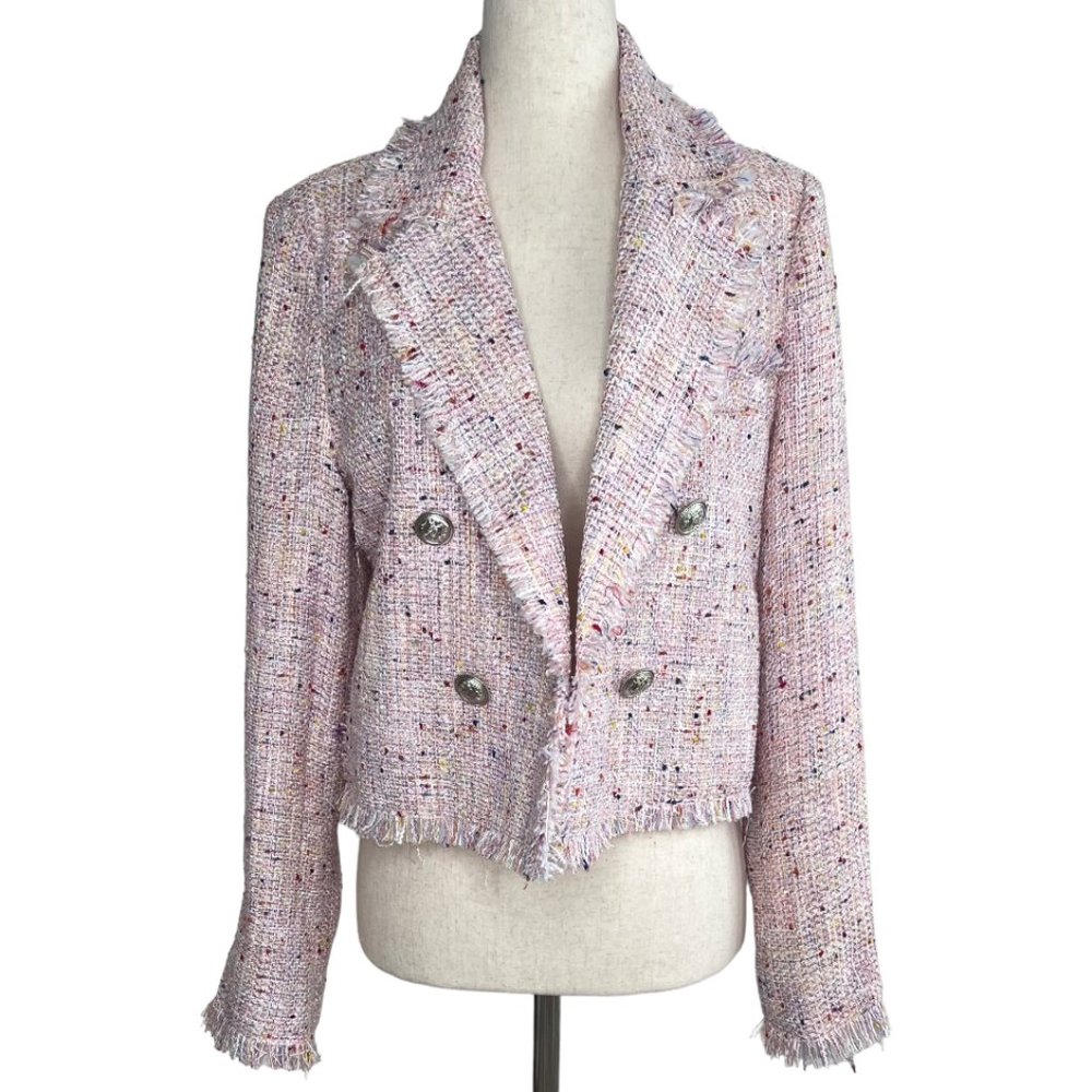 AQUA Tweed Double Breasted Cropped Blazer